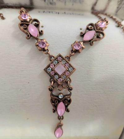 Beautiful Victorian Diamond Accent and Pink Stone Necklace - Thumbnail 2