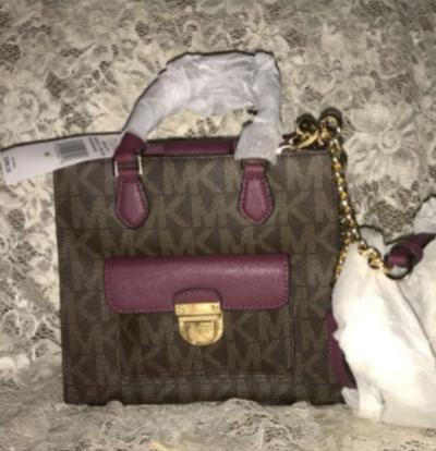 New MICHAEL KORS Bridgette Mini Messenger BrownPlum MK Logo - Thumbnail 3