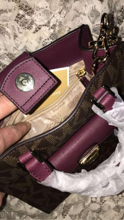New MICHAEL KORS Bridgette Mini Messenger BrownPlum MK Logo - Thumbnail 2