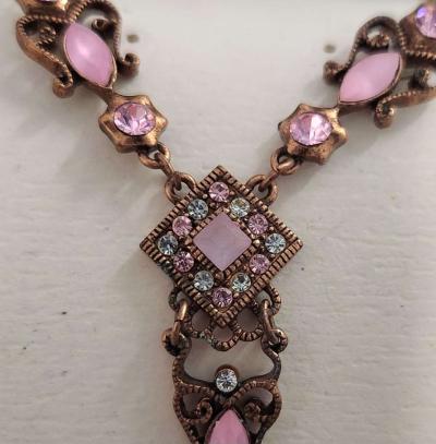 Beautiful Victorian Diamond Accent and Pink Stone Necklace - Thumbnail 3