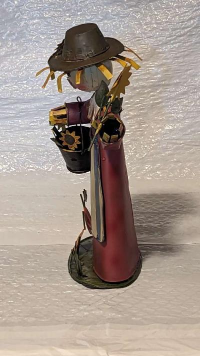 Tin Bobblehead To Scarecrow Girl  with Sunflowers and Pumpki - Thumbnail 4