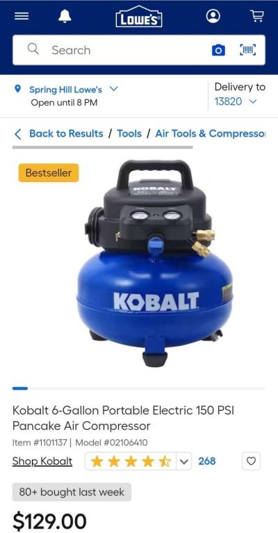 Kobalt Portable Pancake Air Compressor - Thumbnail 3