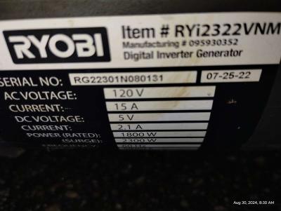 Ryobi 1800 running Watt 2300 starting Watts