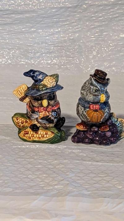 Owl Harvest Salt and Pepper Set Ceramic In Original Box - Thumbnail 3
