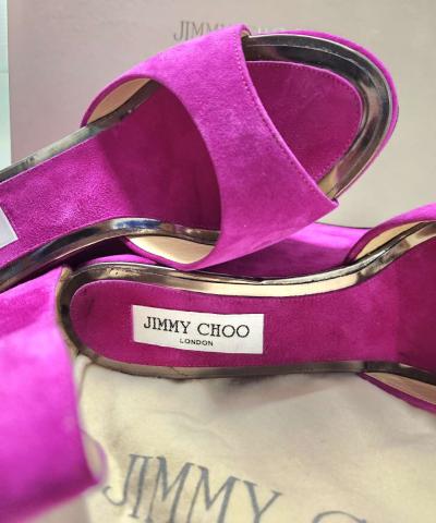 Jimmy CHOO Preloved Fushia Suede Metallic Leather TOPAZ 5in - Thumbnail 3