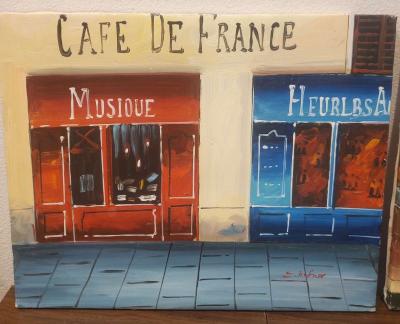 2 Oil on Canvas Paintings 20x16 French Cafe theme - Thumbnail 3