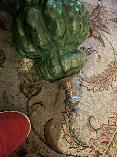 Vintage 1950s Green Glass Hanging Lamp