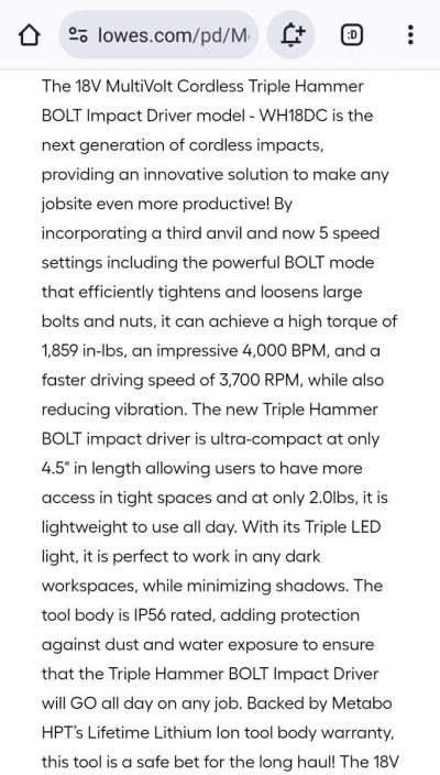 Metabo HPT 18v Cordless Impact Driver - Thumbnail 3