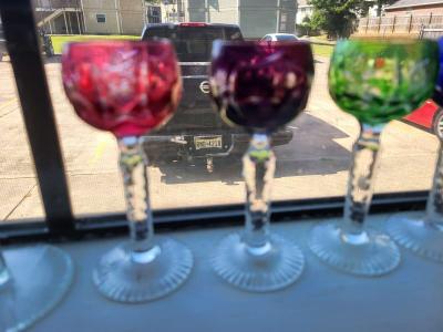 set of 6  5inch tall BOHEMIAN crystal cut to clear wine - Thumbnail 4