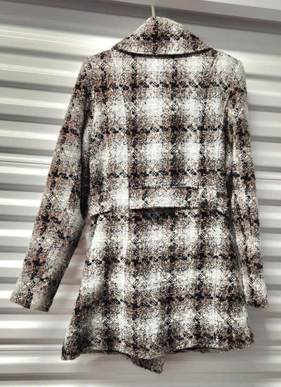 Pura Vida Brown and Grey with Gold Tinseling Plaid Peacoat - Thumbnail 6