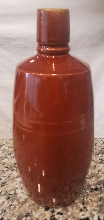 Vintage 1970s Portugal Ceramic Bottle in Red Brown - Thumbnail 4
