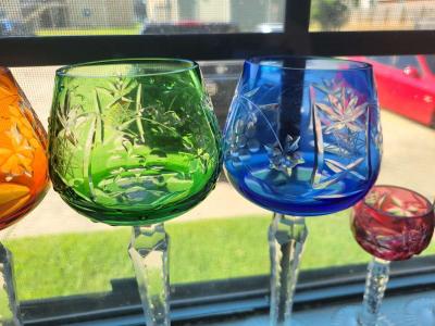 set of 6 1960s BOHEMIAN crystal cut to clear wine glasses - Thumbnail 3