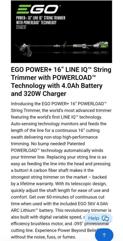 EGO 56v String Trimmer with Battery and Charger BRAND NEW - Thumbnail 3