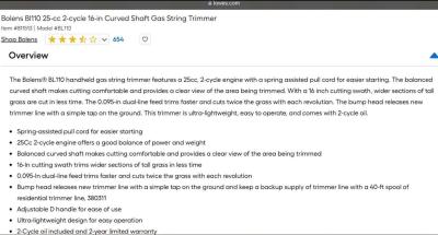 Bolens BL110 Weed Trimmer - Thumbnail 4
