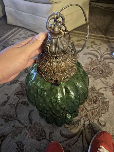 Vintage 1950s Green Glass Hanging Lamp - Thumbnail 3