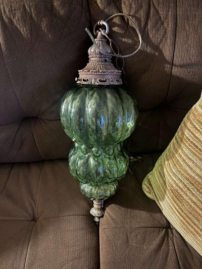 Vintage 1950s Green Glass Hanging Lamp - Thumbnail 2