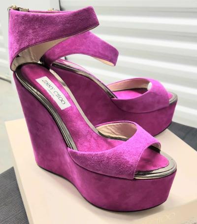 Jimmy CHOO Preloved Fushia Suede Metallic Leather TOPAZ 5in - Thumbnail 2
