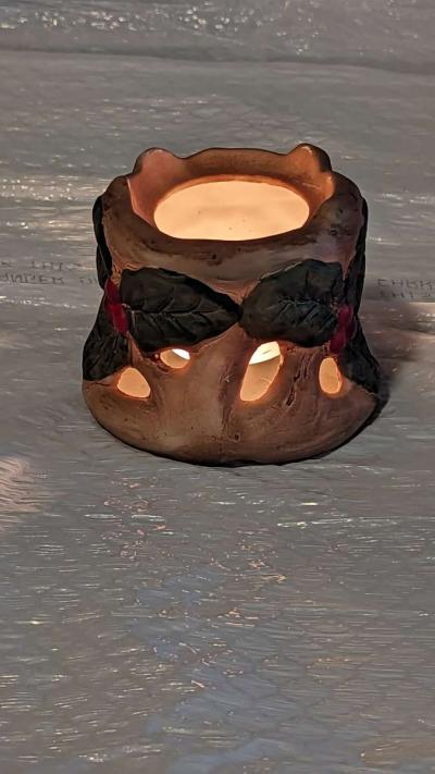 Unique Ceramic Hand Panted Wood Log Tea Light Candle Holder - Thumbnail 2