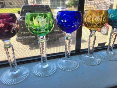 set of 6  5inch tall BOHEMIAN crystal cut to clear wine - Thumbnail 5