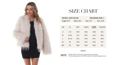 Faux Fur Pink Coat Womens Jacket Shaggy Outwear Long Sleeve - Thumbnail 3