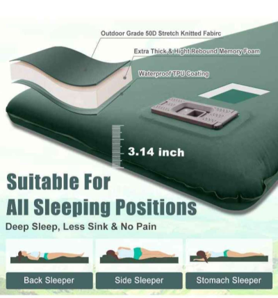 Green Self Inflating Sleeping Pad with Electric Pump - Thumbnail 2