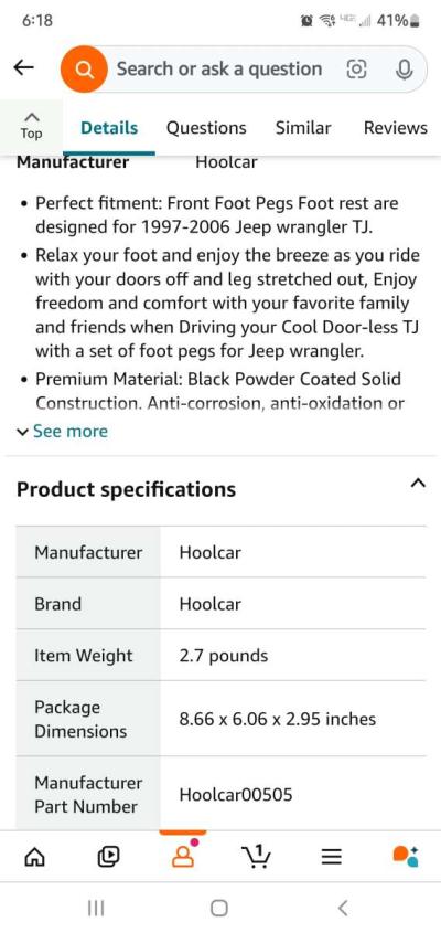 Jeep Front Foot Pegs  Rests For 9706 TJ  RRR Auto - Thumbnail 6