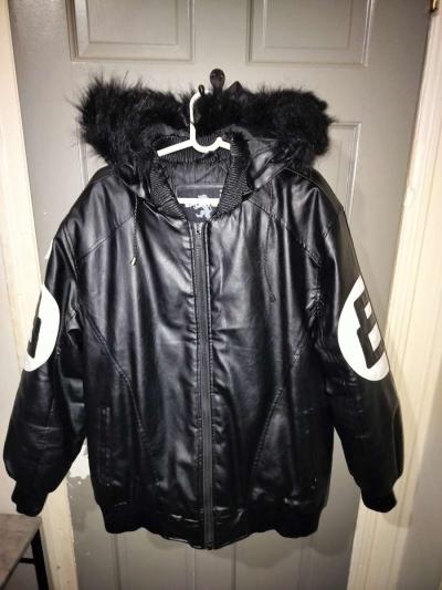 Faux Leather 8Ball Jacket w Hood - Thumbnail 2