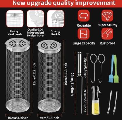 Rolling Grilling Baskets for Outdoor Grill Bbq - Thumbnail 2