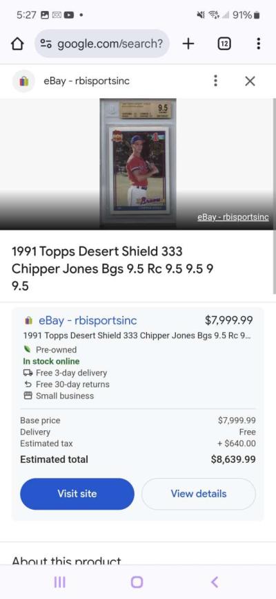 1991 Chipper Jones Dessert Shield RC - Thumbnail 3