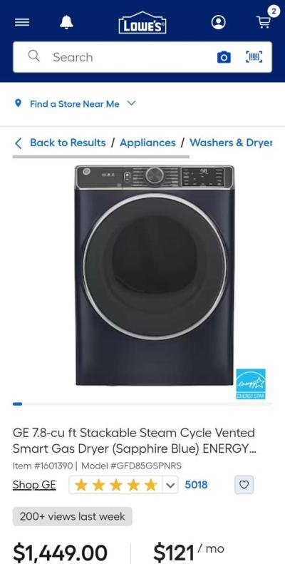 GE Smart WiFi Front Load Steam Dryer - Thumbnail 3