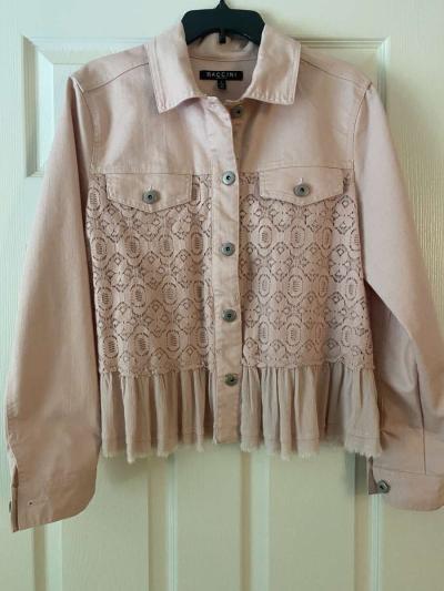 Baccini stretch denim blush lace jacket - Thumbnail 2