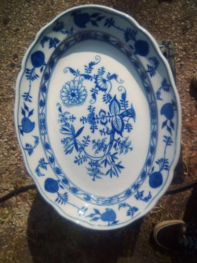 Large Meissen England Flow Blue Deep Serving Platter 1825