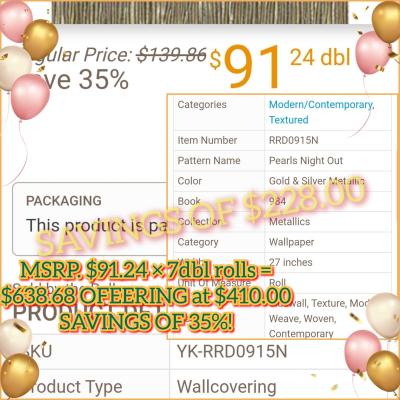 7 dbl Rolls of York ModernContemporary Gold Silver Metallic - Thumbnail 4