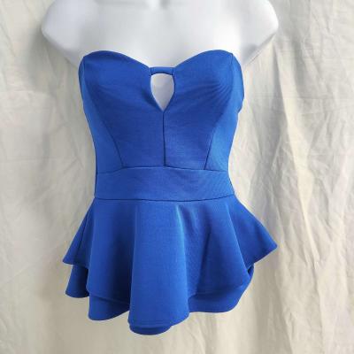 2b Bebe Electric Blue Stretch Flared Peplum Strapless Top - Thumbnail 4