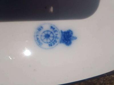 Large Meissen England Flow Blue Deep Serving Platter 1825 - Thumbnail 3