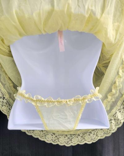 Victorias Secret Yellow Mesh Ruffled Babydoll Matching Botto - Thumbnail 5