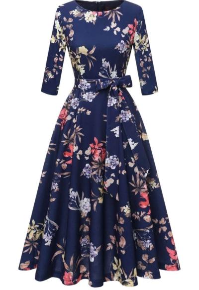 New blue dress with a flower pattern - Thumbnail 3