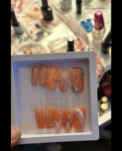 orange nails with white - Thumbnail 2