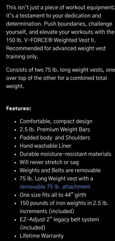 V Force 150 Pounds long weight training vest - Thumbnail 5
