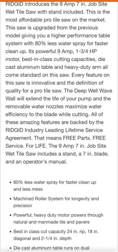 RIDGID Wet Tile Saw with Stand - Thumbnail 5