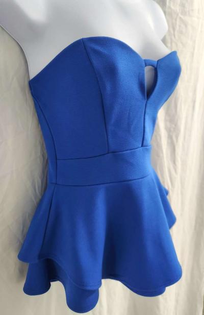 2b Bebe Electric Blue Stretch Flared Peplum Strapless Top - Thumbnail 3