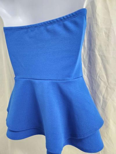 2b Bebe Electric Blue Stretch Flared Peplum Strapless Top - Thumbnail 6