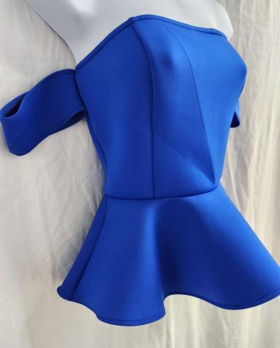 Guess Peplum Strapless Off Sholder Electric Blue Peplum Top - Thumbnail 2