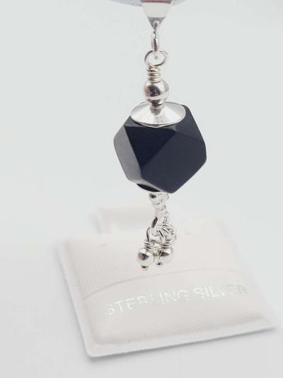 Azabache 8mm Bead 3mm Sterling Silver 925 pendant - Thumbnail 2