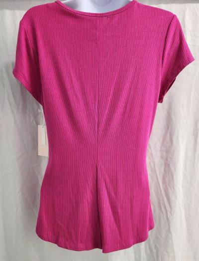 Candies Made To Sparkle Cutout Neckline Ribbed Tee in Fuscia - Thumbnail 5