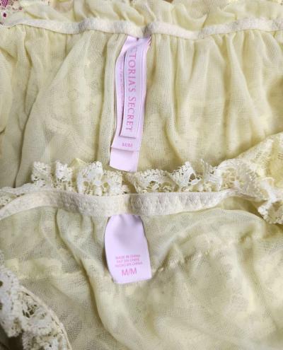 Victorias Secret Yellow Mesh Ruffled Babydoll Matching Botto - Thumbnail 4