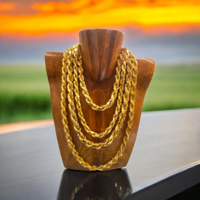 Luxury Diamond cut solid rope gold over silver chains - Thumbnail 2