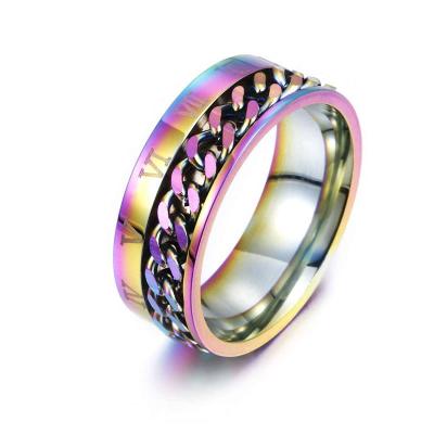 Roman Letter Chain Rings Men Digital Titanium Steel Ring - Thumbnail 5