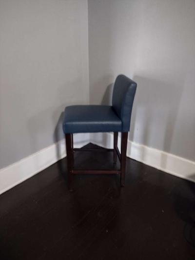 Elijah Dark Blue Faux Leather Bar Counter Stool Set of 2 - Thumbnail 2