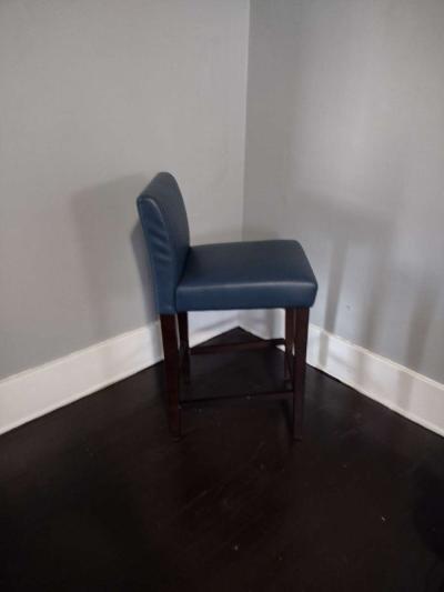 Elijah Dark Blue Faux Leather Bar Counter Stool Set of 2 - Thumbnail 3